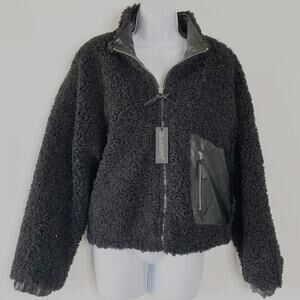 Blank NYC Jacket Large New Black Full Zip Sherpa Bomber Jacket